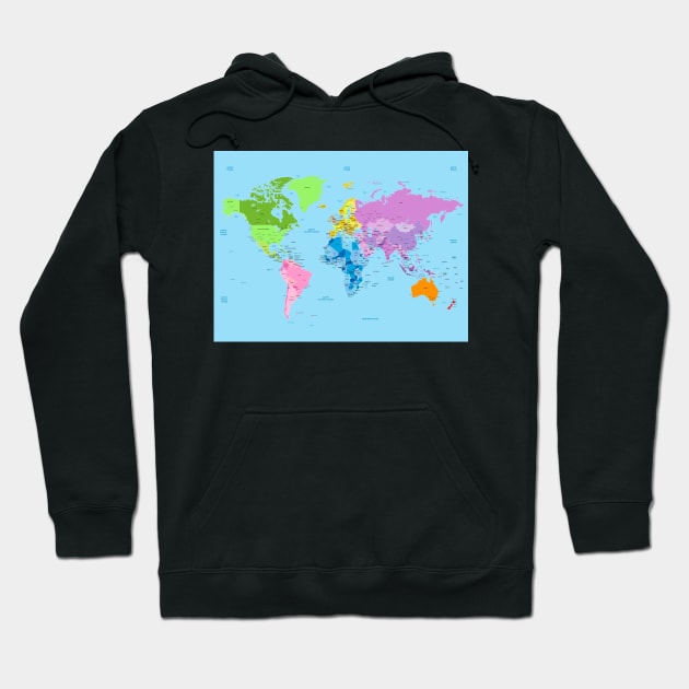 Bright World map listing capital cities Hoodie by EverlastingJourneys